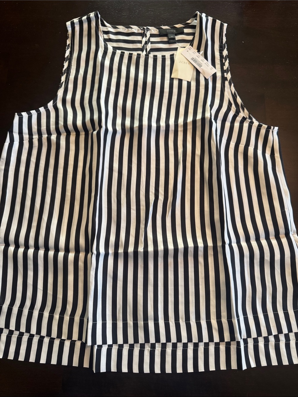 J. Crew Black and White Striped Silk Sleeveless Shell